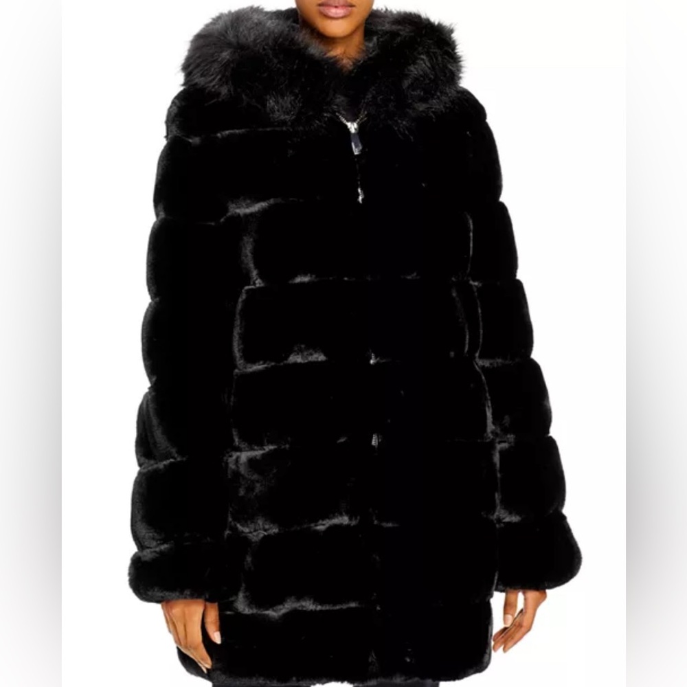 Calvin Klein Black Hooded Faux Fur Jacket
